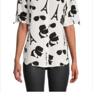 Karl Lagerfeld Black and White Graphic Button Down Shirt | Size XL